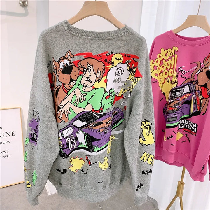 Letter Printing Sweatshirt Women High Street Cartoon Puppy Car Clothes