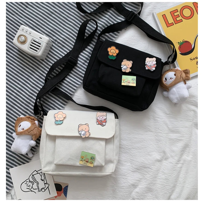 Crossbody Bags Women Canvas Flap-bag Kawaii Harajuku All-match Students Casual