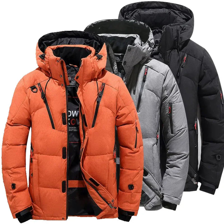 Thick Down Jacket with Collar for Men, Warm Parka, Casual Coat, Waterproof