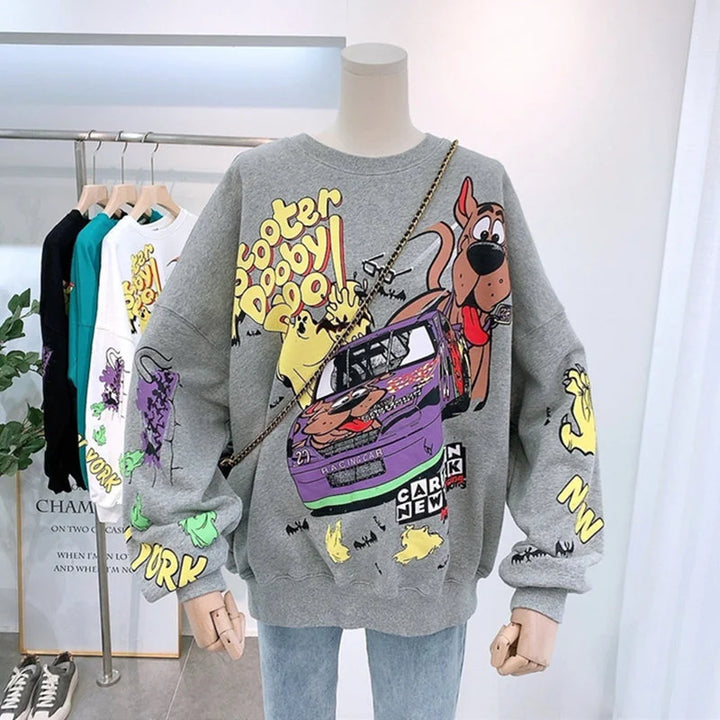 Letter Printing Sweatshirt Women High Street Cartoon Puppy Car Clothes