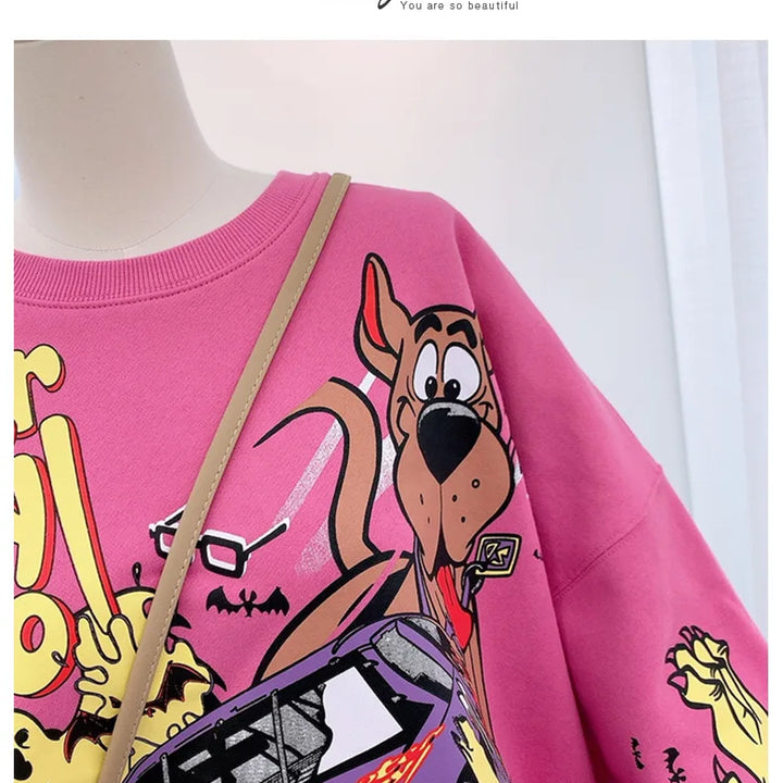 Letter Printing Sweatshirt Women High Street Cartoon Puppy Car Clothes