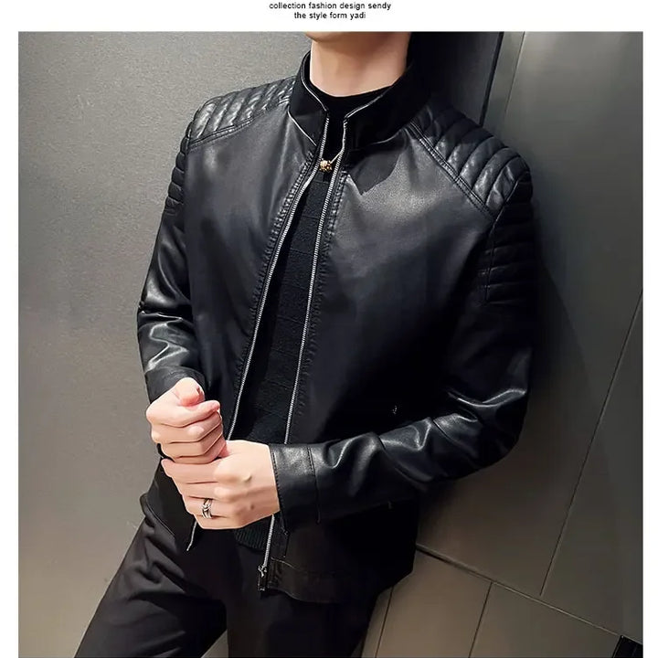 Men standing collar Jacke, leather motorcycle jacket men