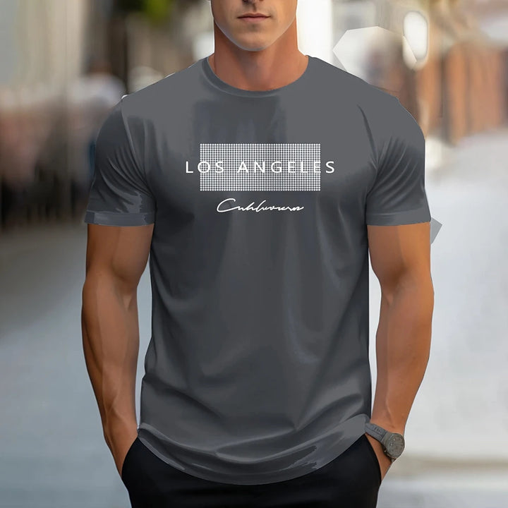 Stylish Los Angeles Letter Print T-Shirt Clothing 2025 Summer Men's Clothes Casual