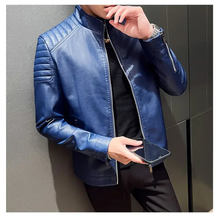 Men standing collar Jacke, leather motorcycle jacket men